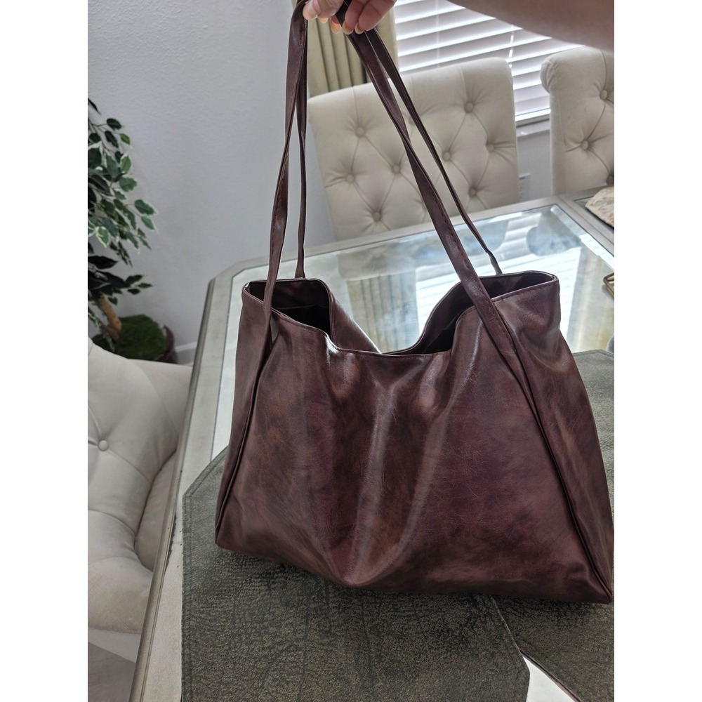 Brown Faux Leather Hobo Bag Large Capacity Everyday Shoulder Tote Bag